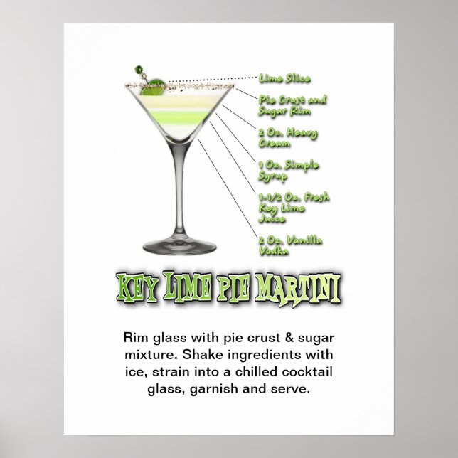 Poster Limão-chave Pie Martini Cocktail Recebe art 16"x20 (Frente)