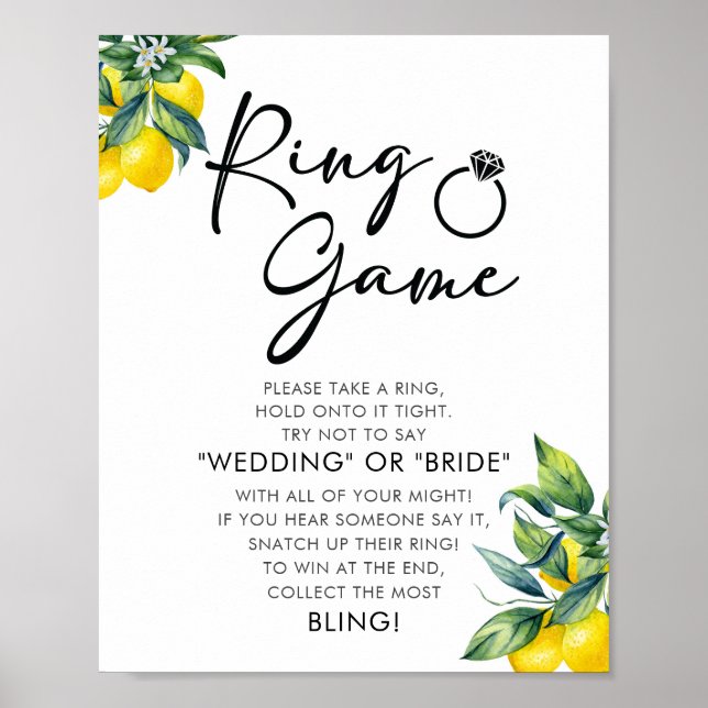 Poster Limão de Aquarela Preto | Chá de panela de Jogo (Frente)