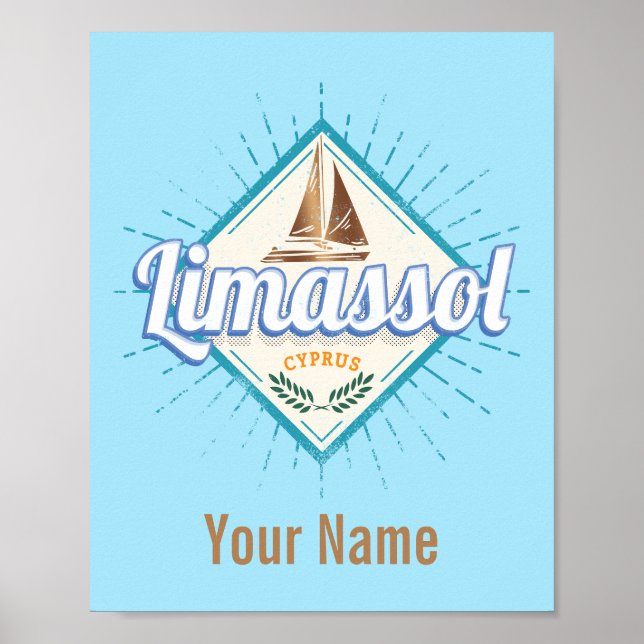 Poster Limassol Cidade de Chipre - Navio de navegação ret (Frente)