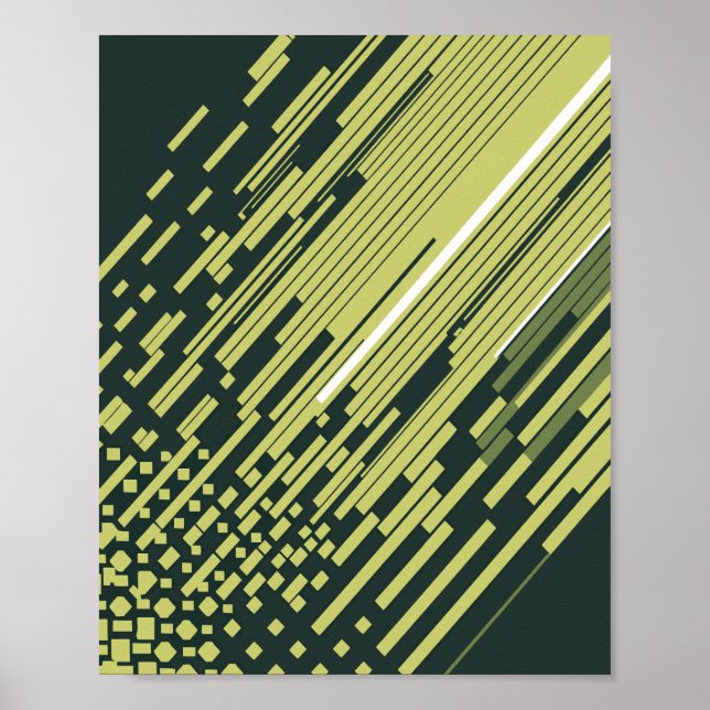 Poster Lime Green Digital Motion Lines on Dark Background (Frente)