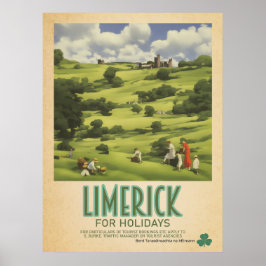 Poster Limerick Ireland, Retro Irish Viagem Advert