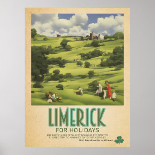 Poster Limerick Ireland, Retro Irish Viagem Advert