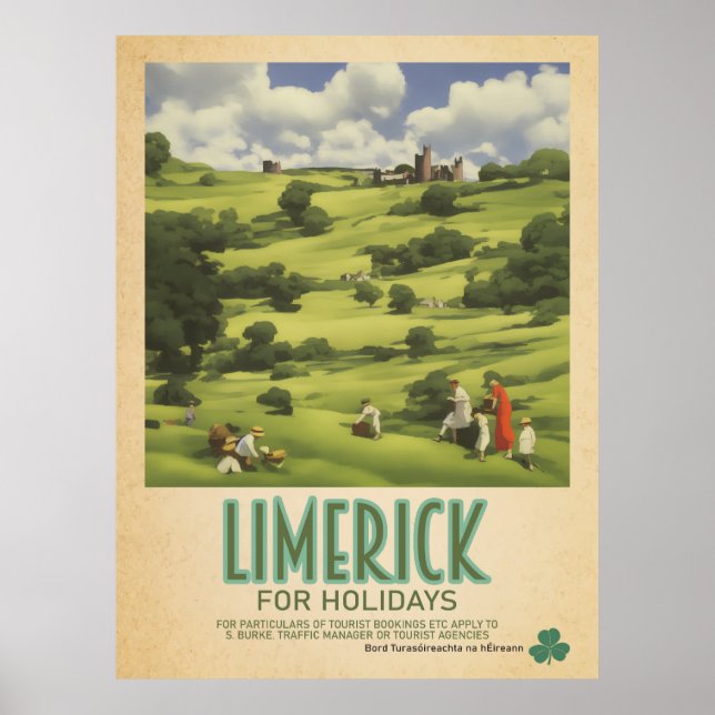 Poster Limerick Ireland, Retro Irish Viagem Advert (Frente)