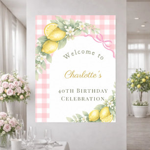 Poster Limoeiros gingham laço rosa jardim aniversário bem