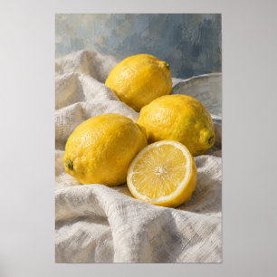 Poster Limões Amarelos Frescos em Linho – Citrino Minimal