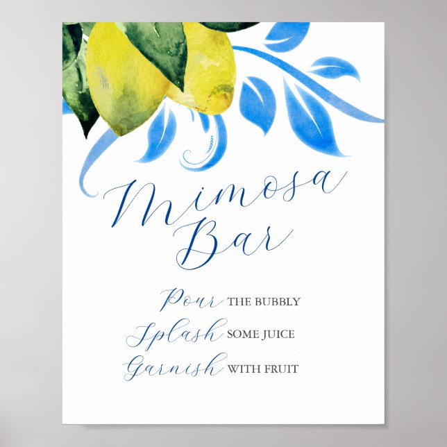 Poster Limões Bar Mimosa Azul e Amarelo (Frente)