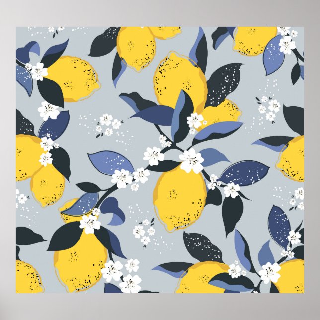 Poster Limões Coloridos: Padrão Citrus Floral (Frente)