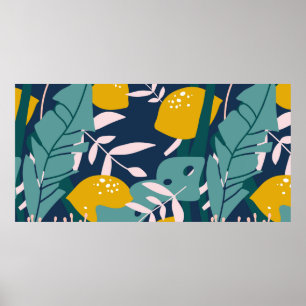 Poster Limões frescos, folhas de fundo. Folha desenhada