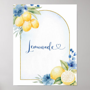 Poster Limonada de compressão principal com limão floral