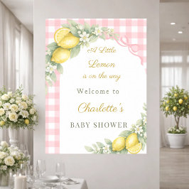 Poster Limoncinos xadrez laço rosa menina chá de bebê