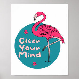 Poster Limpe Sua Mente Kawaii Belo Flamingo Rosa