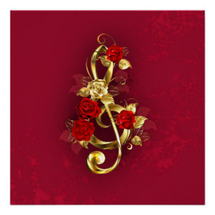 Pôster Limpeza de ouro com Flores Rosa