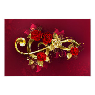 Pôster Limpeza de ouro com Flores Rosa