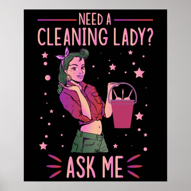 Poster Limpeza Lady Housekeeper Cleaner Gra (Frente)