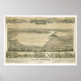 Pôster Limpo Lago, CA. Mapa Panorâmico (0289A)