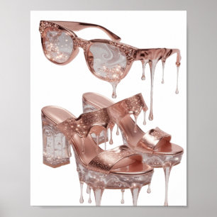 Poster Limpo Motivo Artístico ROSE GOLD GLAMOUR em Prata