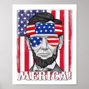 Poster Lincoln 4 De Julho Merica American Flag Boys Kids