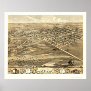 Pôster Lincoln, Mapa Panorâmico do IL - 1869