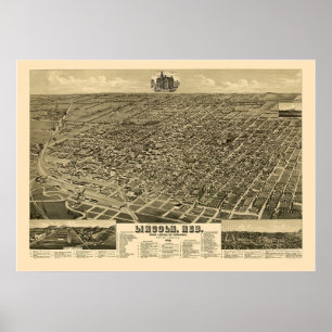 Pôster Lincoln, mapa panorâmico do NE - 1889