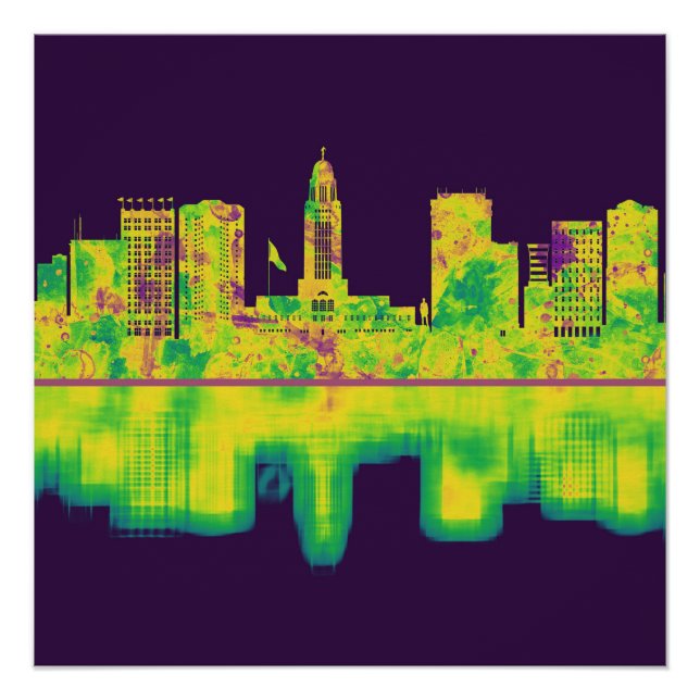 Pôster Lincoln Nebraska Skyline (Frente)