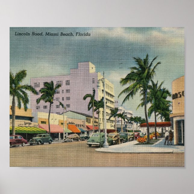 Poster Lincoln Road, Miami Beach, Florida Vintage (Frente)