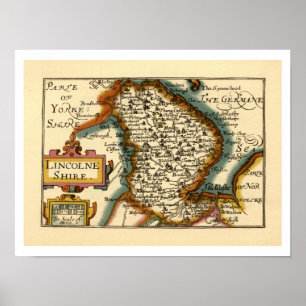 Poster Lincolnshire County England Antigo Mapa Antiquário