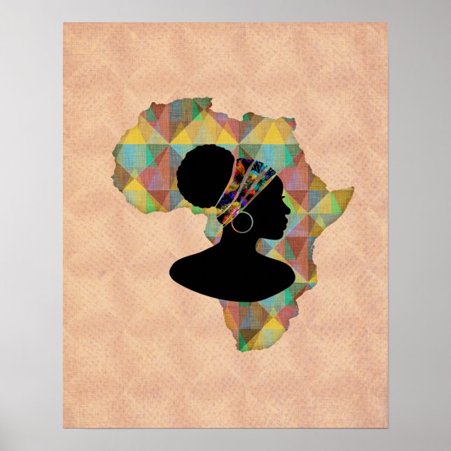 Poster Linda África e Mulher | Padrão Geométrico (Frente)