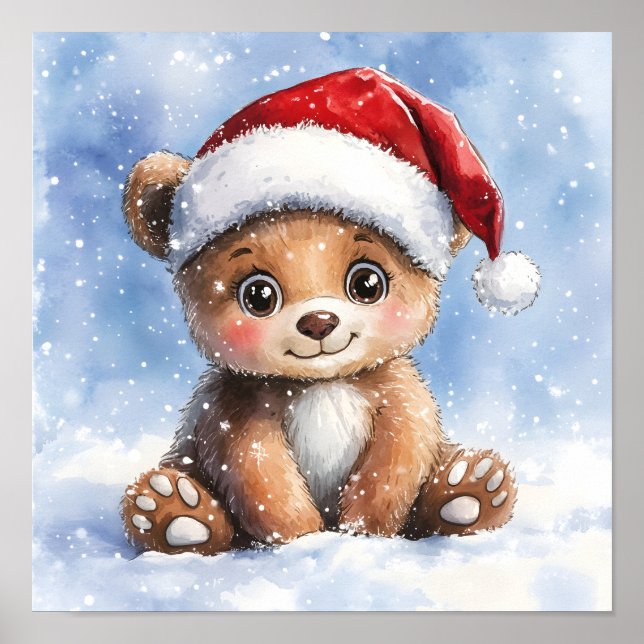 Poster Linda Água-forte de Urso Filhote do Natal de Inver (Frente)