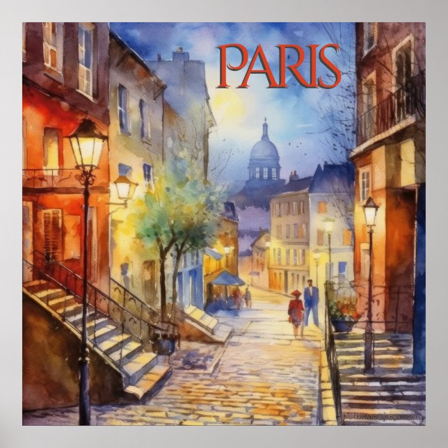 Poster Linda Aquarela do Viagem de Paris (Frente)