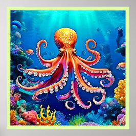 Poster Linda Arte de Octopus Subaquático