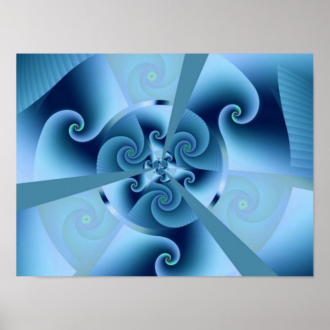Poster Linda Arte Fractal Espiral Azul (Frente)