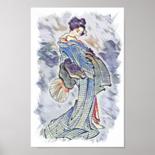 Poster Linda arte Geisha Vintage Hokusai japonesa