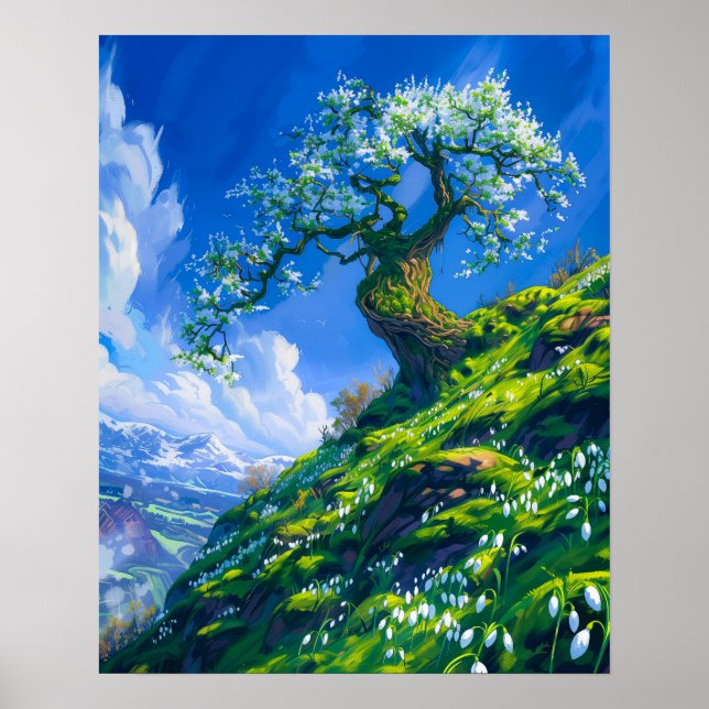 Poster Linda árvore Bonsai em Primavera Hill (Frente)