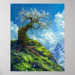 Poster Linda árvore Bonsai em Primavera Hill