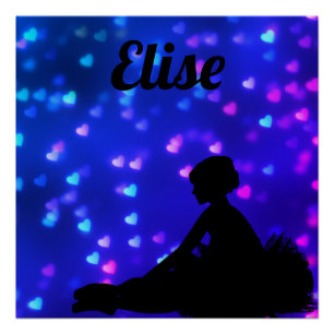 Pôster Linda Ballerina com Corações Flutuantes