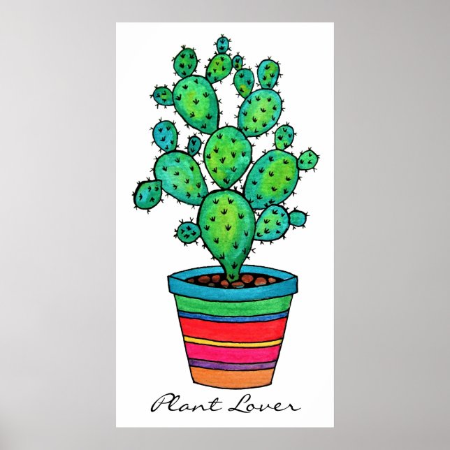 Pôster Linda Cactus Watercolor Em Belo Pote (Frente)