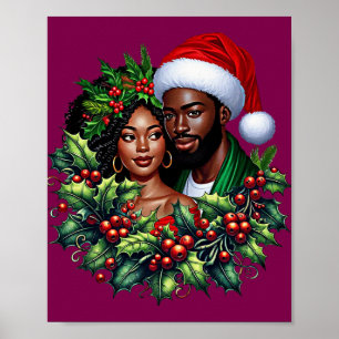 Poster Linda casal Negra Holly de natal, cruz arte