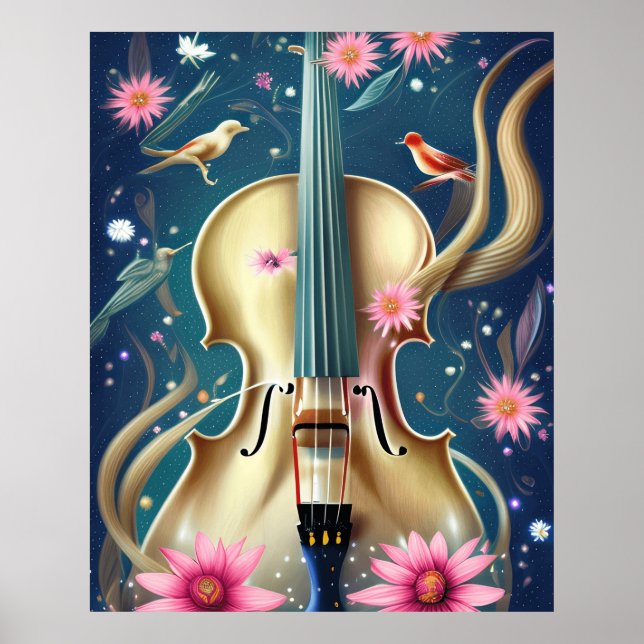 Poster Linda Cello Violin ou Bass em um belo cenário (Frente)