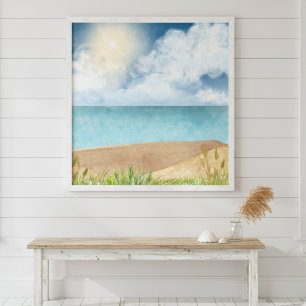 Poster Linda Cena de Praia de Watercolor