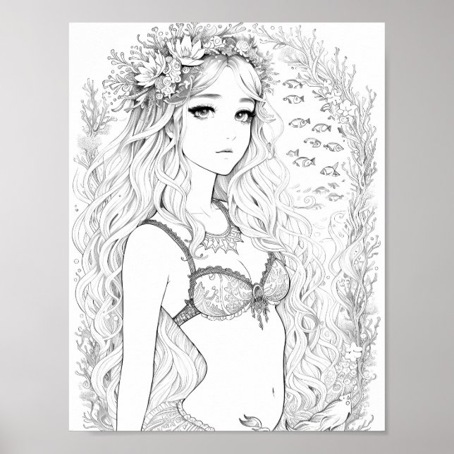 Poster Linda Coloração de Sereias Adultos (Frente)