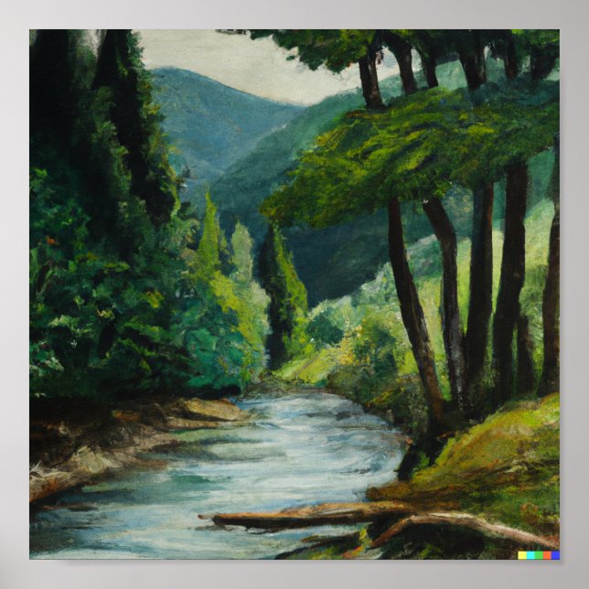 Poster Linda Corrente, Aquarela, Floresta, Parede Galeria (Frente)