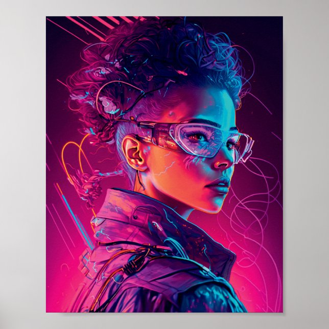 Poster Linda Cyber Girl Synthwave Legal Retrato de Mulher (Frente)