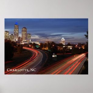 Poster Linda estrada Charlotte NC Skyline em Dusk