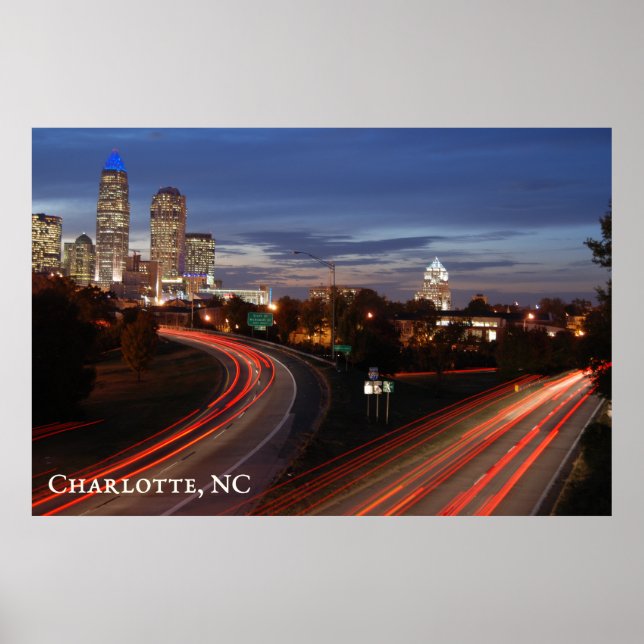 Poster Linda estrada Charlotte NC Skyline em Dusk (Frente)