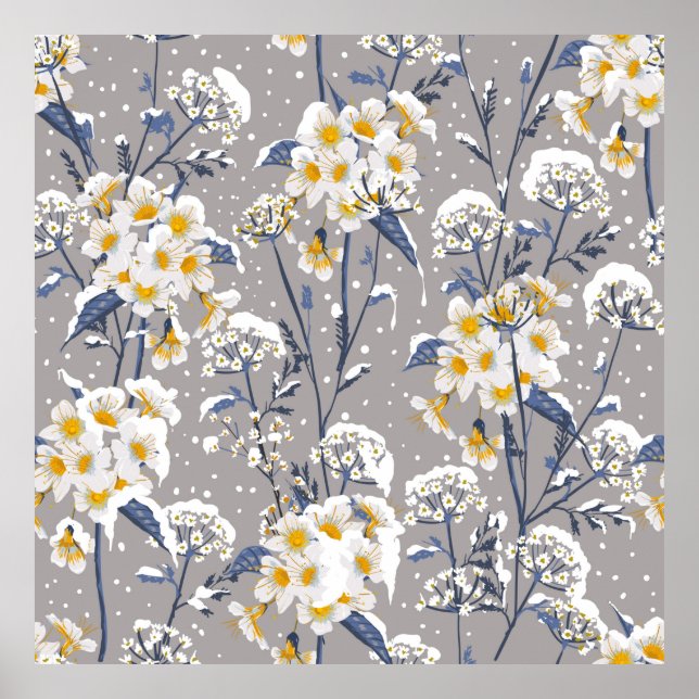 Poster Linda flor de inverno florescendo no dilúvio da ne (Frente)