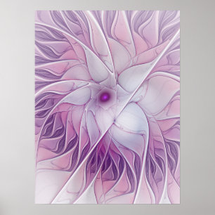 Poster Linda Flor Rosa Moderna Abstrato, Arte Fractal
