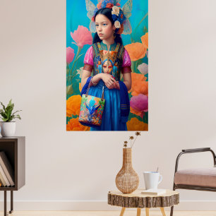 Poster Linda garota com bolsa e cachecol