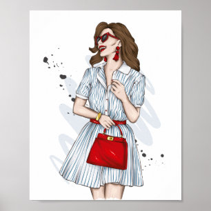 Poster Linda garota com roupas de na moda com cc de moda