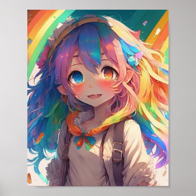 Poster Linda Garota de Anime Arco-íris (Frente)