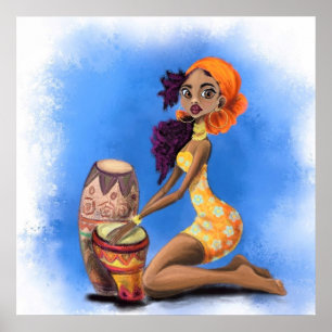 Poster Linda garota Drummer Africana - Festa de Música F